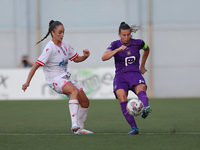 Laura De Neve (R), captain of Anderlecht, is in action during the UEFA Women's Champions League First qualifying round, Semi-finals CP-Group...