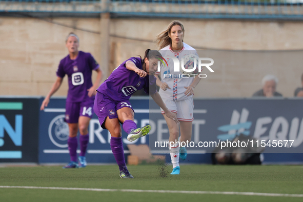 Luna Vanzeir of Anderlecht is in action during the UEFA Women's Champions League First qualifying round, Semi-finals CP-Group 4 soccer match...