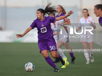 Luna Vanzeir (front) of Anderlecht is in action during the UEFA Women's Champions League First qualifying round, Semi-finals CP-Group 4 socc...