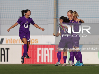 Stefania Vatafu (3rd R) of Anderlecht celebrates scoring the 1-0 goal with teammates during the UEFA Women's Champions League First qualifyi...