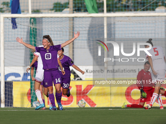 Laura Deloose of Anderlecht celebrates scoring the 2-0 goal during the UEFA Women's Champions League First qualifying round, Semi-finals CP-...