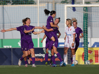 Stefania Vatafu (3rd R) of Anderlecht celebrates scoring the 1-0 goal with teammates during the UEFA Women's Champions League First qualifyi...