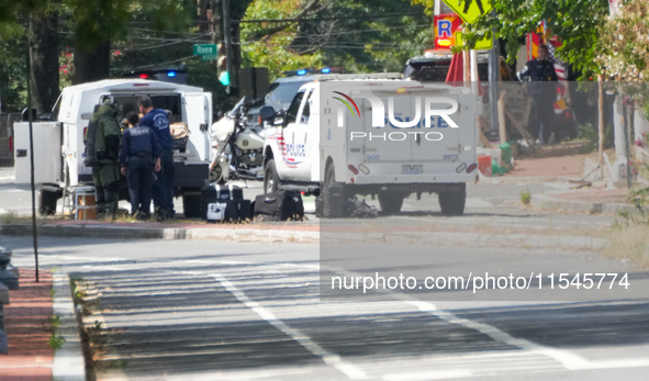 D.C. Police and Fire Department respond to the Israeli Embassy for a suspicious package in Washington, D.C., United States, on September 4,...