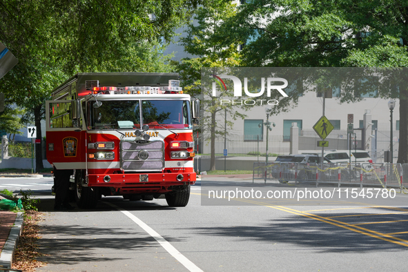 D.C. Police and Fire Department respond to the Israeli Embassy for a suspicious package in Washington, D.C., United States, on September 4,...