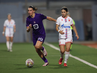 In Ta' Qali, Malta, on September 4, 2024, Nina Cavic (R) of Crvena Zvezda closely follows Amelie Delabre (L) of Anderlecht during the UEFA W...