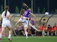 Laurie Teinturier (top right) of Anderlecht heads the ball during the UEFA Women's Champions League First qualifying round, Semi-finals CP-G...