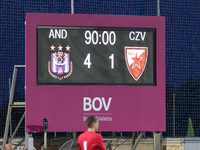 The final scoreline is displayed on the venue's scoreboard after the UEFA Women's Champions League First qualifying round, Semi-finals CP-Gr...