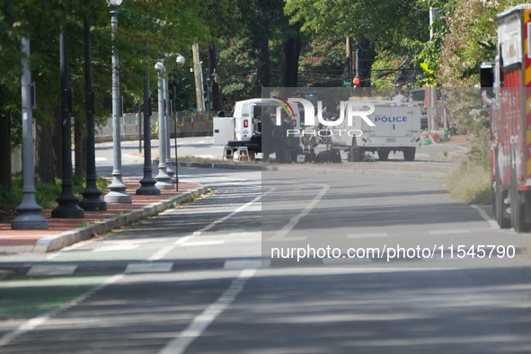 D.C. Police and Fire Department respond to the Israeli Embassy for a suspicious package in Washington, D.C., United States, on September 4,...