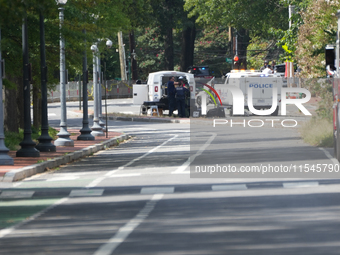 D.C. Police and Fire Department respond to the Israeli Embassy for a suspicious package in Washington, D.C., United States, on September 4,...