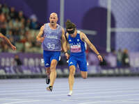 Athanasios Ghavelas of Greece in action in Men's 100m - T11 Semi-Finals during the Paris 2024 Paralympic Games at Stade de France on Septemb...