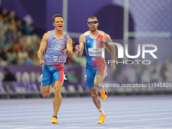 Timothee Adolphe of France in action in Men's 100m - T11 Semi-Finals during the Paris 2024 Paralympic Games at Stade de France on September...