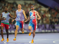 Timothee Adolphe of France in action in Men's 100m - T11 Semi-Finals during the Paris 2024 Paralympic Games at Stade de France on September...