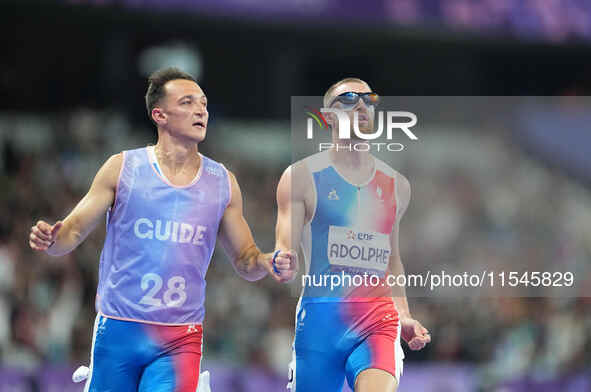 Timothee Adolphe of France in action in Men's 100m - T11 Semi-Finals during the Paris 2024 Paralympic Games at Stade de France on September...