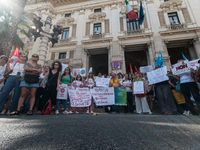 Temporary teachers, support teachers, and parents of disabled children demonstrate in front of the Ministry of Education and Merit against p...