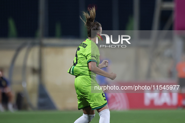 Marijana Jankov of Breznica reacts after scoring the 1-0 goal during the UEFA Women's Champions League First qualifying round, Semi-finals C...