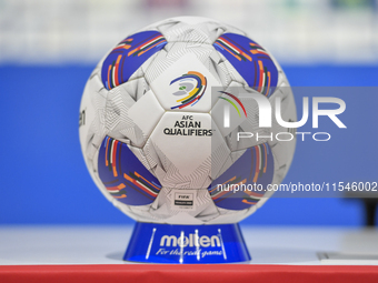 The match ball is displayed before the press conference ahead of the FIFA World Cup 2026 AFC Asian qualifier 3rd round group A match between...