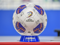 The match ball is displayed before the press conference ahead of the FIFA World Cup 2026 AFC Asian qualifier 3rd round group A match between...