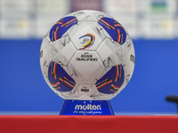 The match ball is displayed before the press conference ahead of the FIFA World Cup 2026 AFC Asian qualifier 3rd round group A match between...