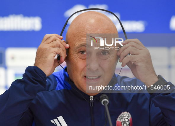 Qatar national team head coach Marquez Lopez attends a press conference at Ahmad Bin Ali Stadium in Al Rayyan, Qatar, on September 4, 2024,...