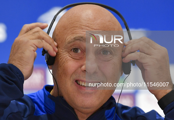 Qatar national team head coach Marquez Lopez attends a press conference at Ahmad Bin Ali Stadium in Al Rayyan, Qatar, on September 4, 2024,...