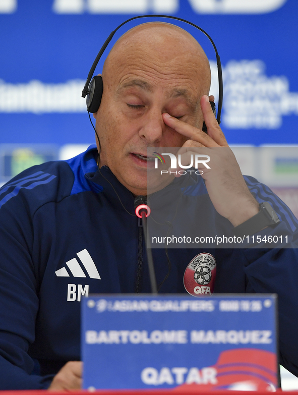 Qatar national team head coach Marquez Lopez attends a press conference at Ahmad Bin Ali Stadium in Al Rayyan, Qatar, on September 4, 2024,...