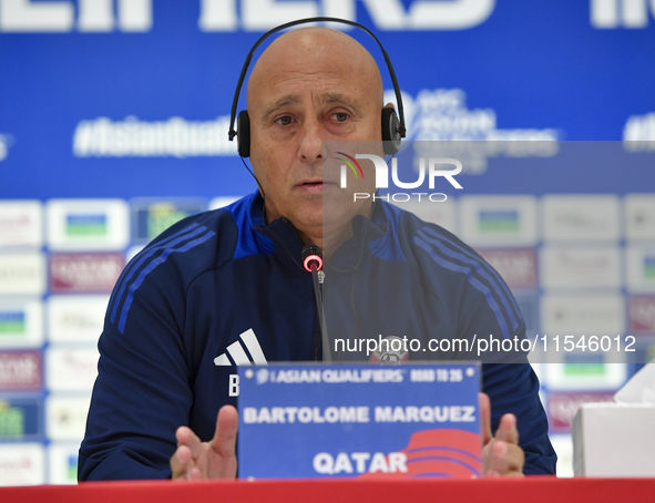 Qatar national team head coach Marquez Lopez attends a press conference at Ahmad Bin Ali Stadium in Al Rayyan, Qatar, on September 4, 2024,...