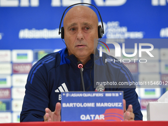 Qatar national team head coach Marquez Lopez attends a press conference at Ahmad Bin Ali Stadium in Al Rayyan, Qatar, on September 4, 2024,...