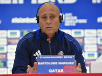 Qatar national team head coach Marquez Lopez attends a press conference at Ahmad Bin Ali Stadium in Al Rayyan, Qatar, on September 4, 2024,...