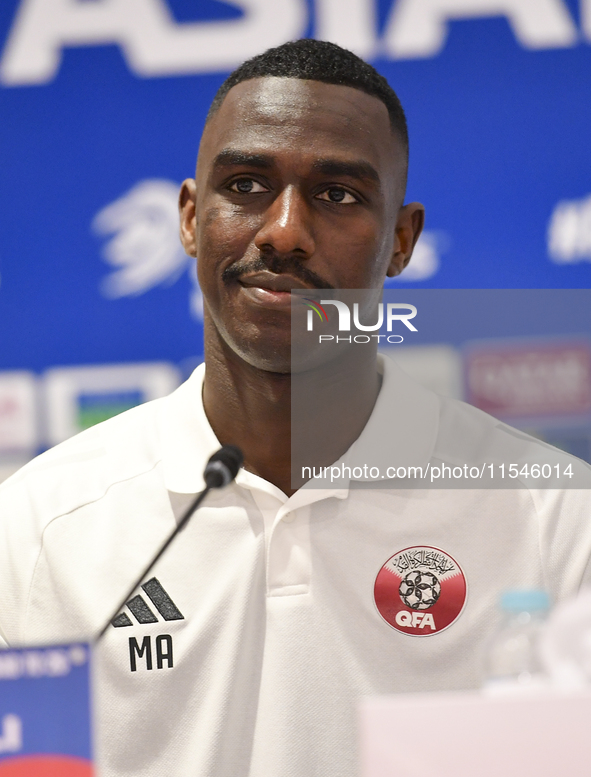 Qatar national team player Moez Al Ali attends a press conference at Ahmad Bin Ali Stadium in Al Rayyan, Qatar, on September 4, 2024, ahead...