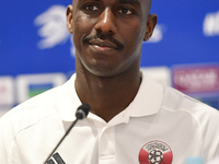 Qatar national team player Moez Al Ali attends a press conference at Ahmad Bin Ali Stadium in Al Rayyan, Qatar, on September 4, 2024, ahead...