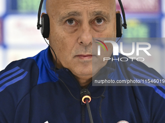 Qatar national team head coach Marquez Lopez attends a press conference at Ahmad Bin Ali Stadium in Al Rayyan, Qatar, on September 4, 2024,...