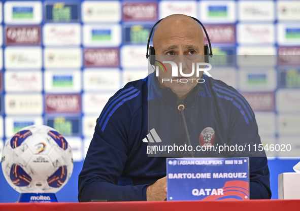 Qatar national team head coach Marquez Lopez attends a press conference at Ahmad Bin Ali Stadium in Al Rayyan, Qatar, on September 4, 2024,...