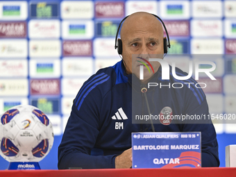 Qatar national team head coach Marquez Lopez attends a press conference at Ahmad Bin Ali Stadium in Al Rayyan, Qatar, on September 4, 2024,...