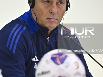 Qatar national team head coach Marquez Lopez attends a press conference at Ahmad Bin Ali Stadium in Al Rayyan, Qatar, on September 4, 2024,...