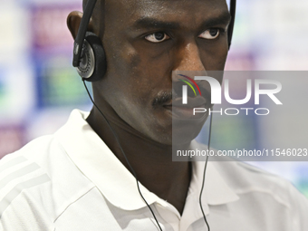 Qatar national team player Moez Al Ali attends a press conference at Ahmad Bin Ali Stadium in Al Rayyan, Qatar, on September 4, 2024, ahead...