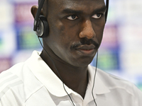 Qatar national team player Moez Al Ali attends a press conference at Ahmad Bin Ali Stadium in Al Rayyan, Qatar, on September 4, 2024, ahead...