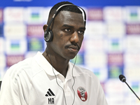 Qatar national team player Moez Al Ali attends a press conference at Ahmad Bin Ali Stadium in Al Rayyan, Qatar, on September 4, 2024, ahead...