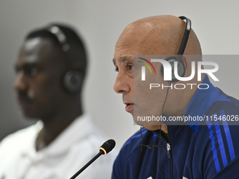 Qatar national team head coach Marquez Lopez attends a press conference at Ahmad Bin Ali Stadium in Al Rayyan, Qatar, on September 4, 2024,...