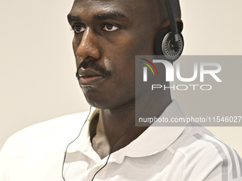 Qatar national team player Moez Al Ali attends a press conference at Ahmad Bin Ali Stadium in Al Rayyan, Qatar, on September 4, 2024, ahead...