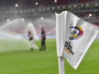 Sprinklers water the pitch inside Ahmad Bin Ali Stadium before the training session ahead of the FIFA World Cup 2026 AFC Asian qualifier 3rd...