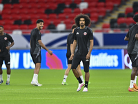 Akram Afif of Qatar trains at Ahmad Bin Ali Stadium in Al Rayyan, Qatar, on September 4, 2024, on the eve of their Qualification 3rd Round f...