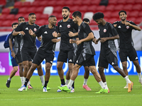 Players of the Qatar National team train at Ahmad Bin Ali Stadium in Al Rayyan, Qatar, on September 4, 2024, on the eve of their Qualificati...