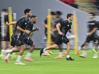 Players of the Qatar National team train at Ahmad Bin Ali Stadium in Al Rayyan, Qatar, on September 4, 2024, on the eve of their Qualificati...