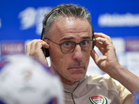 United Arab Emirates national team head coach Paulo Bento attends a press conference at Ahmad Bin Ali Stadium in Al Rayyan, Qatar, on Septem...