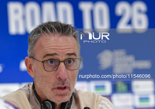 United Arab Emirates national team head coach Paulo Bento attends a press conference at Ahmad Bin Ali Stadium in Al Rayyan, Qatar, on Septem...