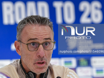 United Arab Emirates national team head coach Paulo Bento attends a press conference at Ahmad Bin Ali Stadium in Al Rayyan, Qatar, on Septem...