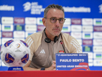 United Arab Emirates national team head coach Paulo Bento attends a press conference at Ahmad Bin Ali Stadium in Al Rayyan, Qatar, on Septem...