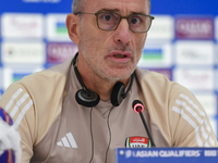 United Arab Emirates national team head coach Paulo Bento attends a press conference at Ahmad Bin Ali Stadium in Al Rayyan, Qatar, on Septem...