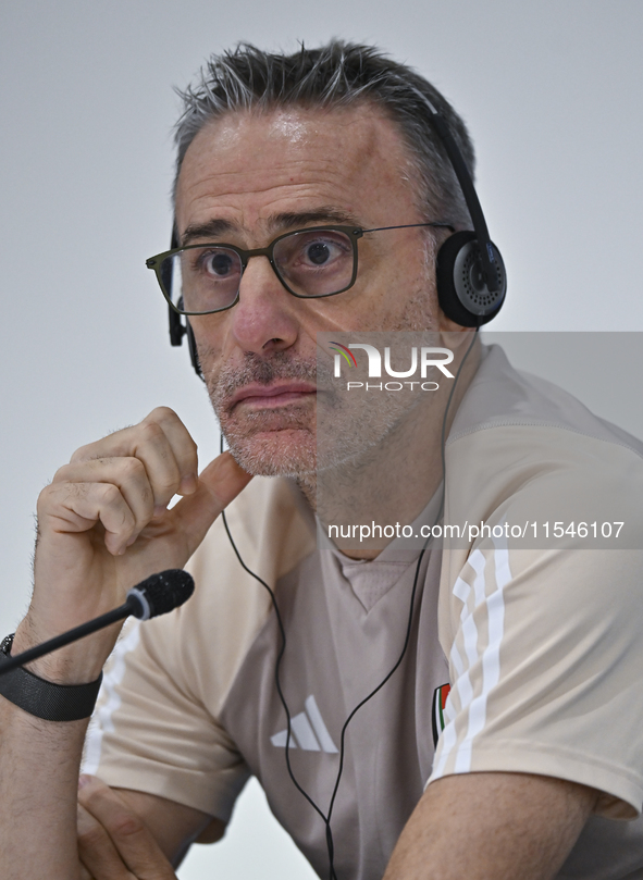 United Arab Emirates national team head coach Paulo Bento attends a press conference at Ahmad Bin Ali Stadium in Al Rayyan, Qatar, on Septem...