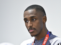 United Arab Emirates national team player Khalifa Al Hammadi attends a press conference at Ahmad Bin Ali Stadium in Al Rayyan, Qatar, on Sep...